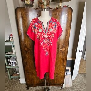Johnny Was Red Floral Embroidered Mini Dress
